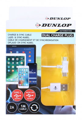 Dunlop Datenkabel USB 2A / Micro-USB / Type-C Dual 100 cm