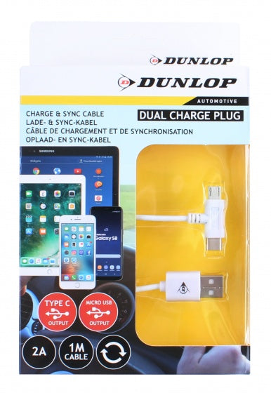 Dunlop Datenkabel USB 2A / Micro-USB / Type-C Dual 100 cm