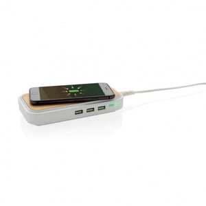 XD Collection Ladegerät kabellos mit 3 USB-Anschlüssen Bambus Natur