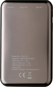 XD Collection Powerbank 5000 mAh 10,1 x 6,2 cm Edelstahl Braun/Schwarz